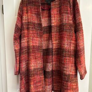 Christian Siriano Coral Orange tone Plaid Open Front Cardigan/Coat/Jacket